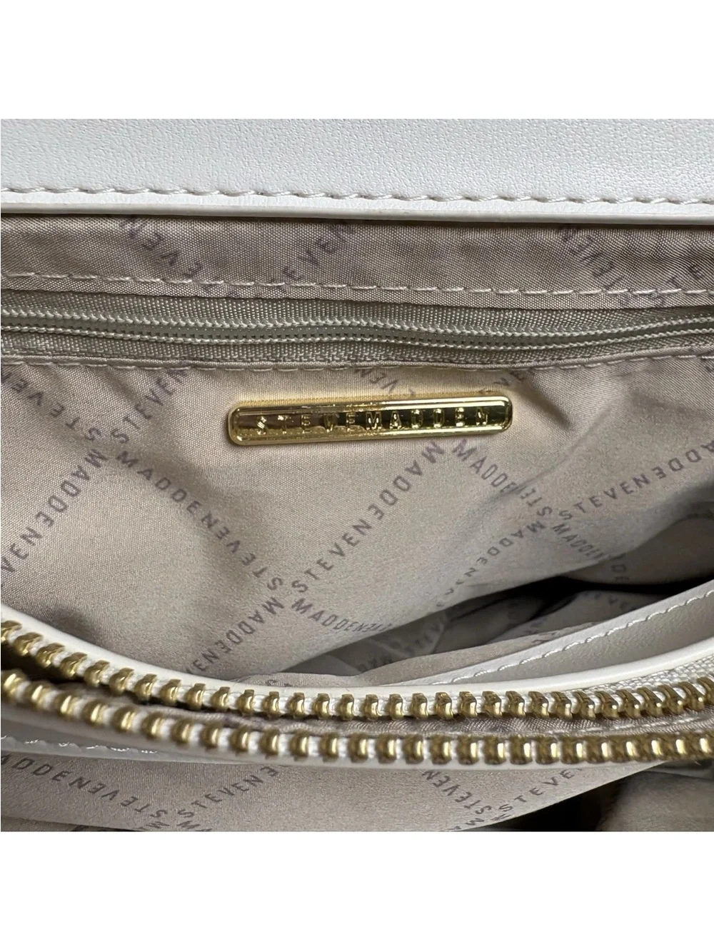 Steve Madden Quilted Shoulder Bag Off White Gold Chain Strap Faux Leather